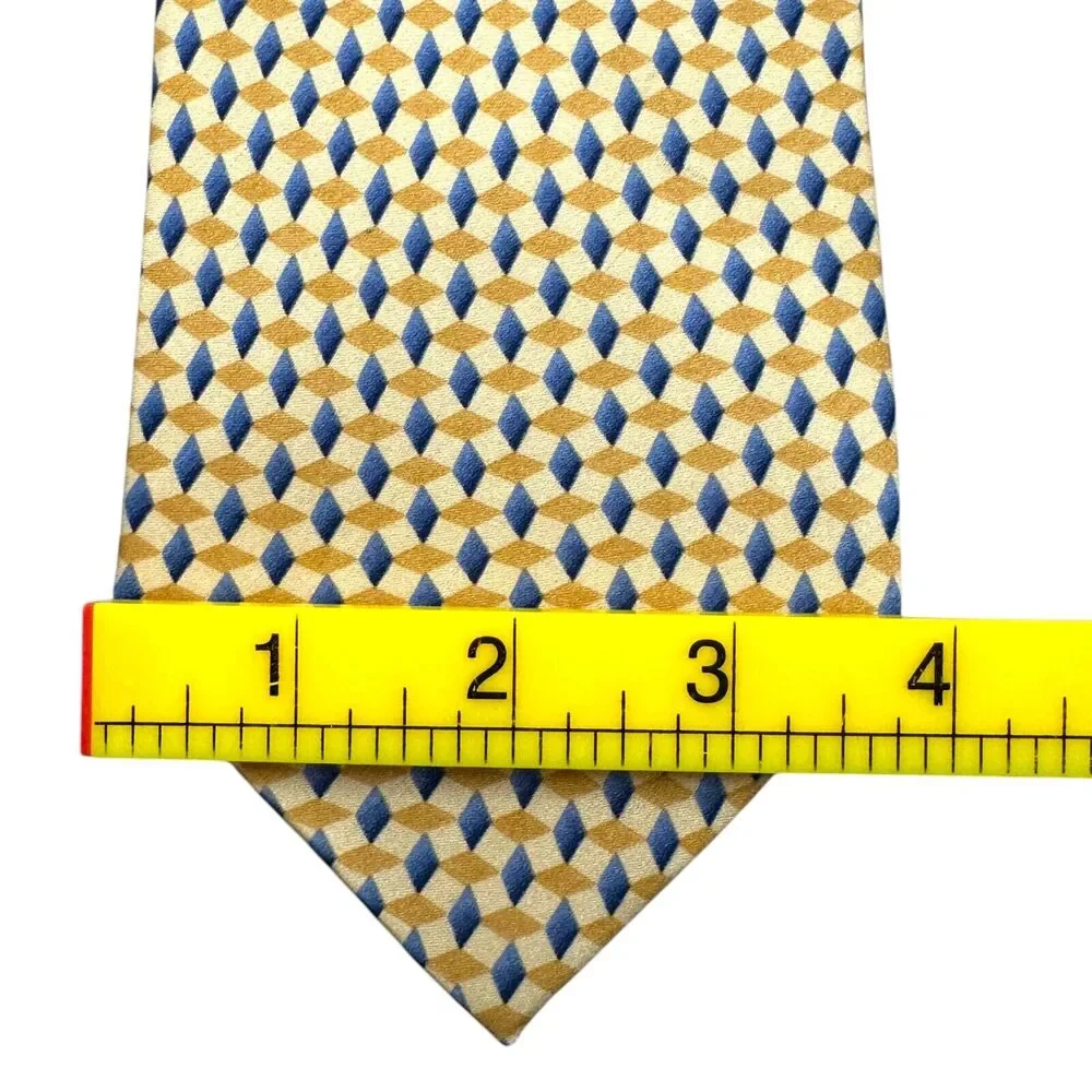 Bill Blass Vintage 100% Silk Dress Tie Yellow‎ Geometric Weave Pattern 60